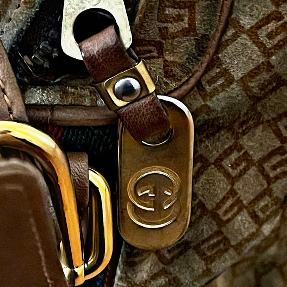 Authentic Vintage Gucci Suede Monogram GG Web Striped Shoulder Bag - Picture 4 of 12